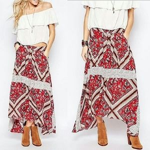 ⭐️SALE⭐️ 🌺 Free People Paradise Handkerchief Red Boho Maxi Skirt, 6